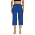 thumbnail image 4 of frariair ​Breathable Mesh Panel Workout Capris For Women Tummy Control Stretchy Lounge Pants Seamless Gym To Home Transition Design​ Blue, 4 of 7