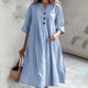 thumbnail image 2 of Vestido informal de lino con cuello en V para mujer: manga media, tres botones en el bolsillo, estilo veraniego, tallas S-XXL con detalles de busto/manga/longitud., 2 of 6