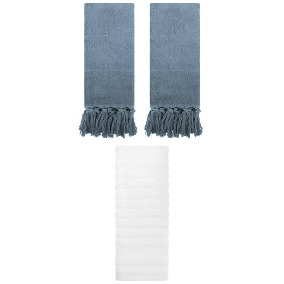 Unique Bargains 3 Pack Solid Absorbent Soft Cotton Hand Towels 14" x 30" Blue/White