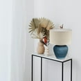 thumbnail image 2 of FSLiving Rustic Terracotta Ceramic Pot Table Lamp Rechargeable Battery Operated RGB Bulb by Remote, Wireless Timer 15 Color Temperature Beige Dome Fabric Shade Farmhouse Bedside Lamps, Boho Blue, 2 of 7