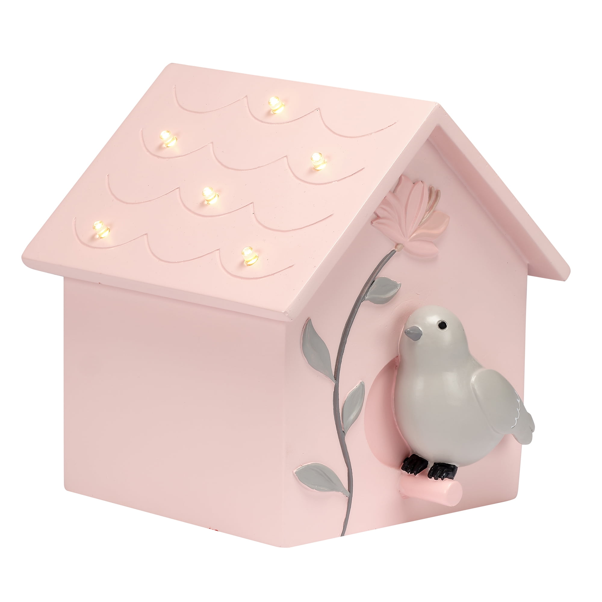 Lambs & Ivy Petals Pink/Gray Birdhouse Table Top Night Light LED Lamp