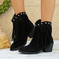thumbnail image 6 of Viluyesy Womens Mid-Calf Boots, Fashion Tassel Pointed Toe Chunky Heels Wide Calf Western Cowboy Boots Black, 6 of 9