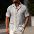 thumbnail image 2 of LNWUY Men's Guayabera Shirt Short Sleeve Lapel Button Down Casual T-Shirt Pattern Printed Beach Vacation Clothes Summer Tops Gray L, 2 of 6