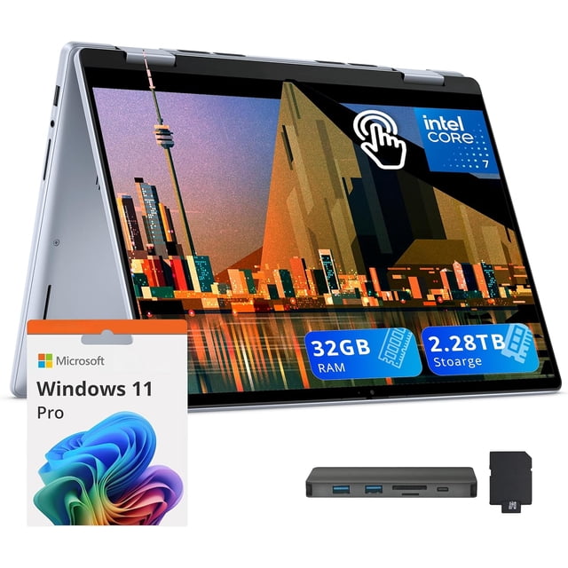 Dell Inspiron 14 2-in-1 Laptop, 14" WUXGA Touch Display, Intel 7 150U, 32GB DDR5, 2.28TB Storage(2TB SSD+288GB Docking Station Set), Backlit Keyboard, Fingerprint Reader, Wi-Fi 6E, Win 11 Pro, Blue