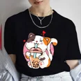 thumbnail image 3 of Camiseta informal Kawaii Boba con estampado de té de la leche para mujer, camiseta de dibujos animados de té de burbujas, ropa para mujer, camisetas de Anime de gato bonito, Tops, 3 of 4