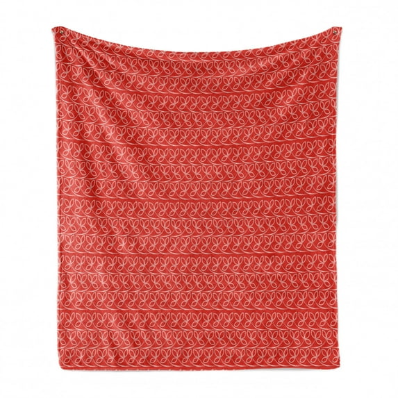 Moroccan Soft Flannel Fleece Throw Blanket, Repetitive Dots Arrangement Leaves Inspired Vibrant Tones Illustration, Cozy Plush for Indoor and Outdoor Use, 50" x 70", Vermilion and White, by Ambesonne