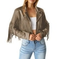 thumbnail image 2 of Baqcunre Women's Fashion Solid Color Fringe Suede Leather Jacket Motorcycle Short Jacket Women Clothing Leather Jacket Crop Tops for Women,Womens Winter Coats Brown Xl, 2 of 5