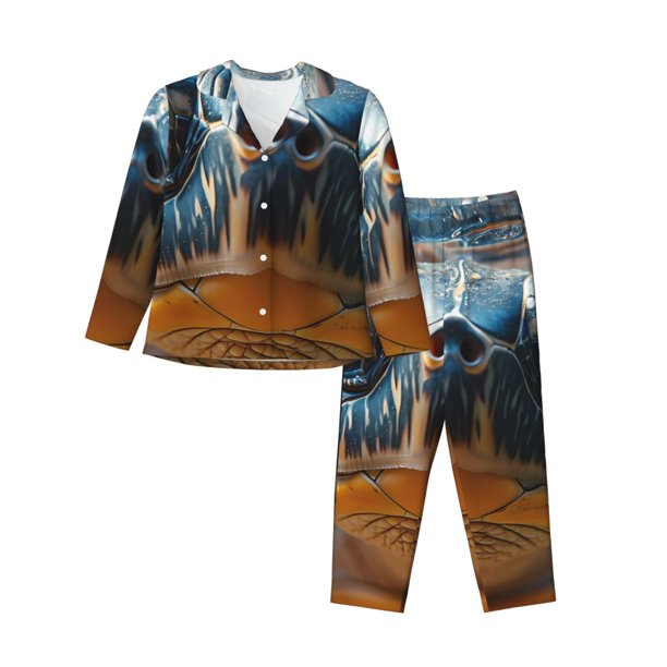 Balery Realistic Cute Sea Turtle Conjunto de Pijama con Estampado para Mujer, Conjunto de Dos Piezas con Manga Larga, Ropa de Dormir Suave con Bolsillos, Pijamas Cómodos-Large