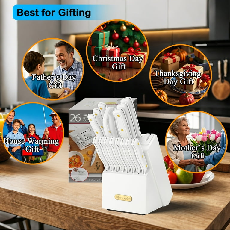 McCook, Kitchen Knife Set, 26pcs with Sharpener, Block, Cutting