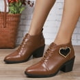 thumbnail image 5 of Roncen Women's Winter Casual Ankle Boots - Vintage Lace-Up Pointed Toe with Heart Accents Chunky High Heel Solid Color Professional Shoes, 5 of 8