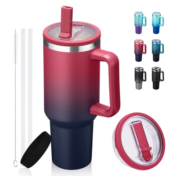 SUNSOC 40 oz Stainless Steel Travel Coffee Mug with Handle, Flip Straw Lid, Leakproof Insulated Tumbler Fits Car Cup Holders