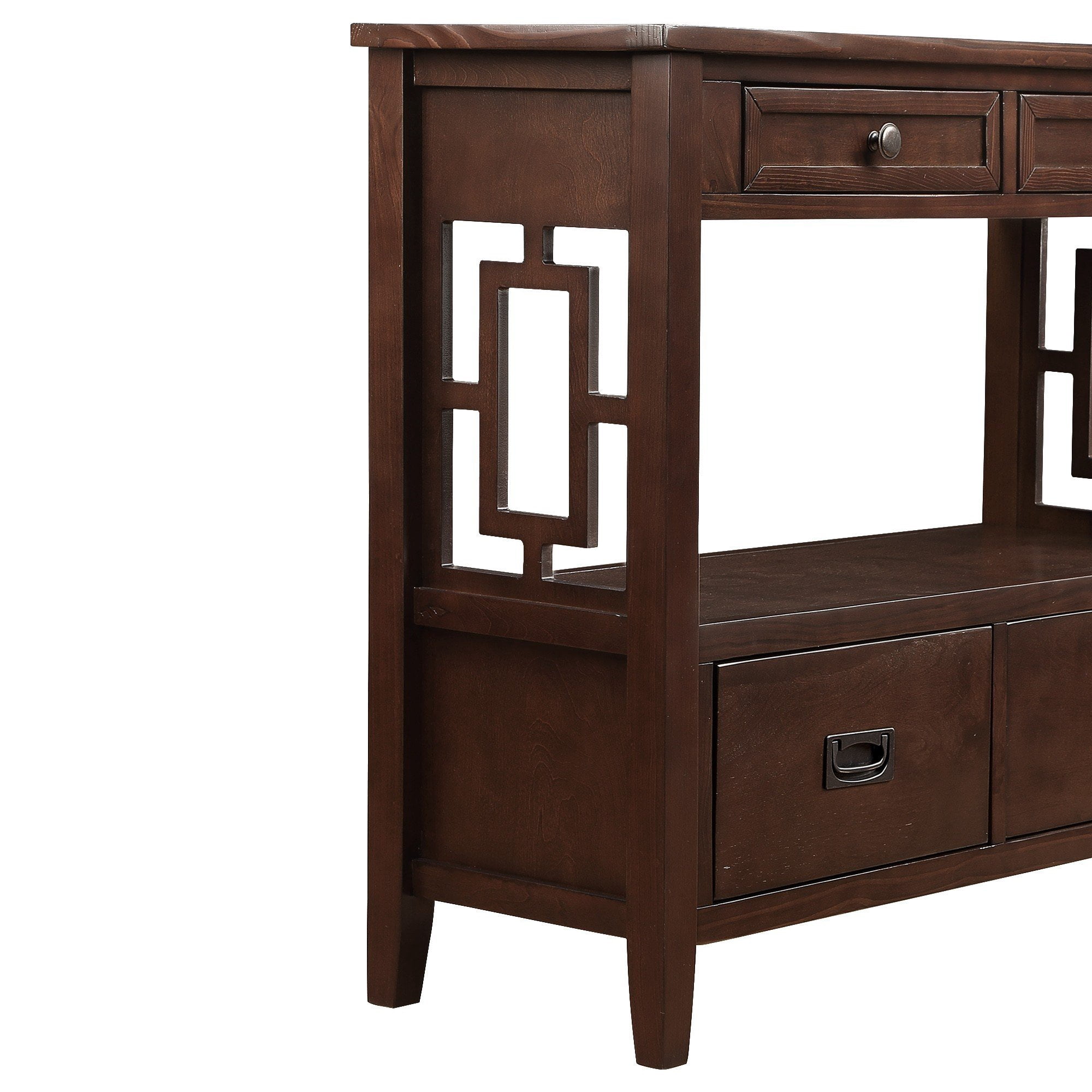 PORKISS Farmhouse Solid Wood Console Table, Entryway Table Hallway Table with 4 Drawers 1 Storage Shelf, Sofa Table for Living Room, Foyer, Espresso