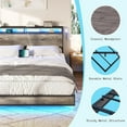thumbnail image 5 of Merluxy Queen Floating Bed Frame with LED Lights, Industrial with Charging Station, 2 Levels Storage Headboard / No Box Spring Needed / Grey, 5 of 8