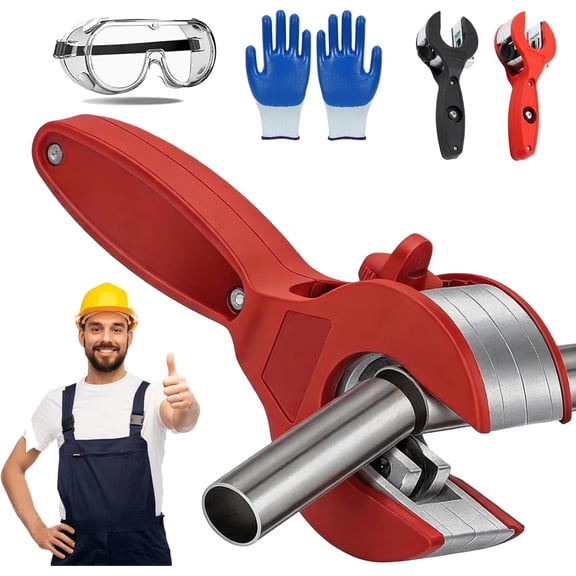 Ratchet-Type Pipe Cutter, One-Hand Fast Pipe Cutting Tool, Close Quarters Ratcheting Pipe Cutter with Replacement Blades for Cutting 5/16" to 1-1/8" Stainless Steel Copper Aluminium (B, 0.24–0.91in)