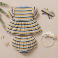 thumbnail image 5 of IROINNID Toddler Girl's Stripe Printed Tops Ruffle Shorts Headbands 3PCS Outfits, 5 of 9