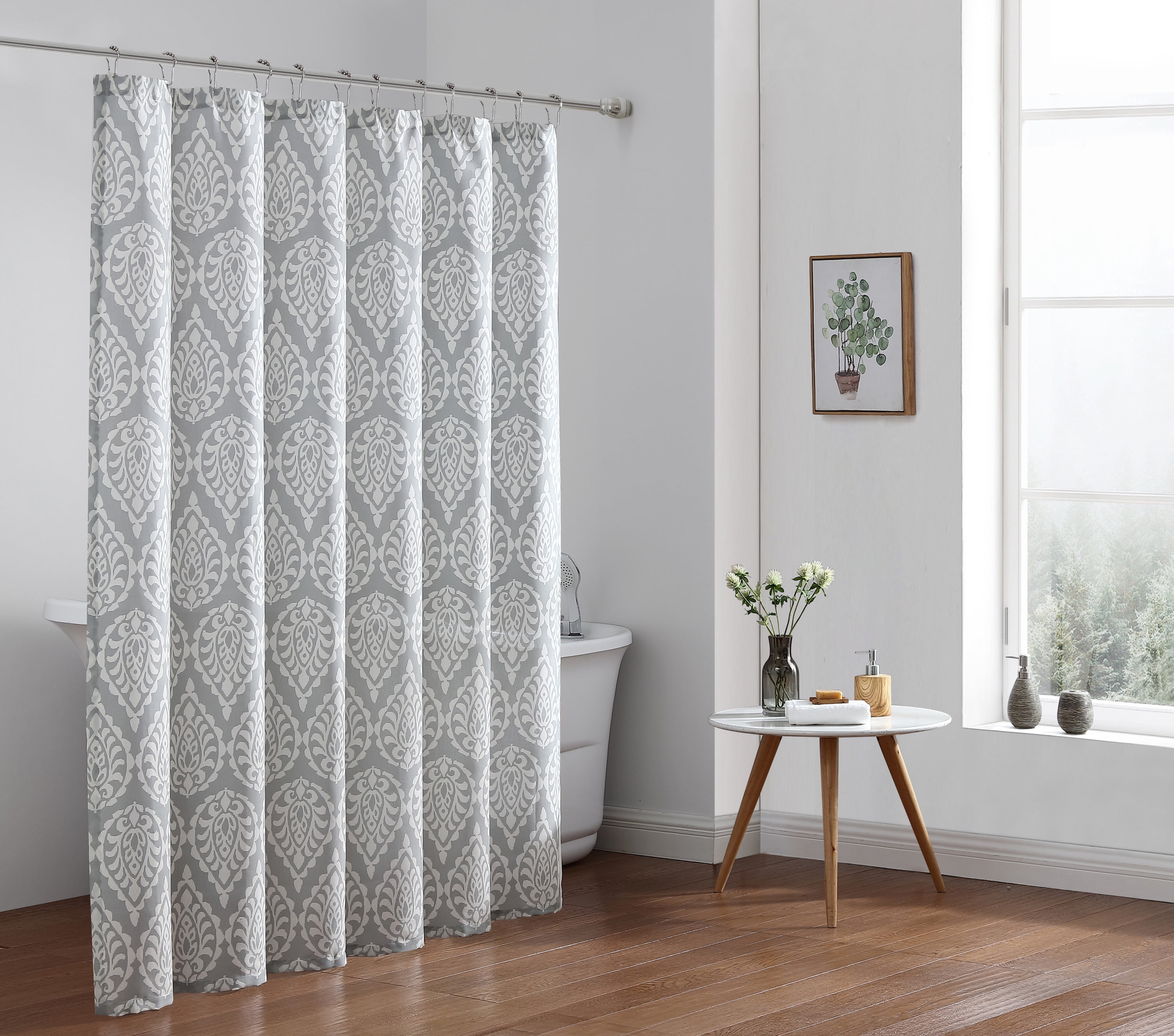 Freshee Fabric Shower Curtain with Intellifresh Technology, Gray Paisley