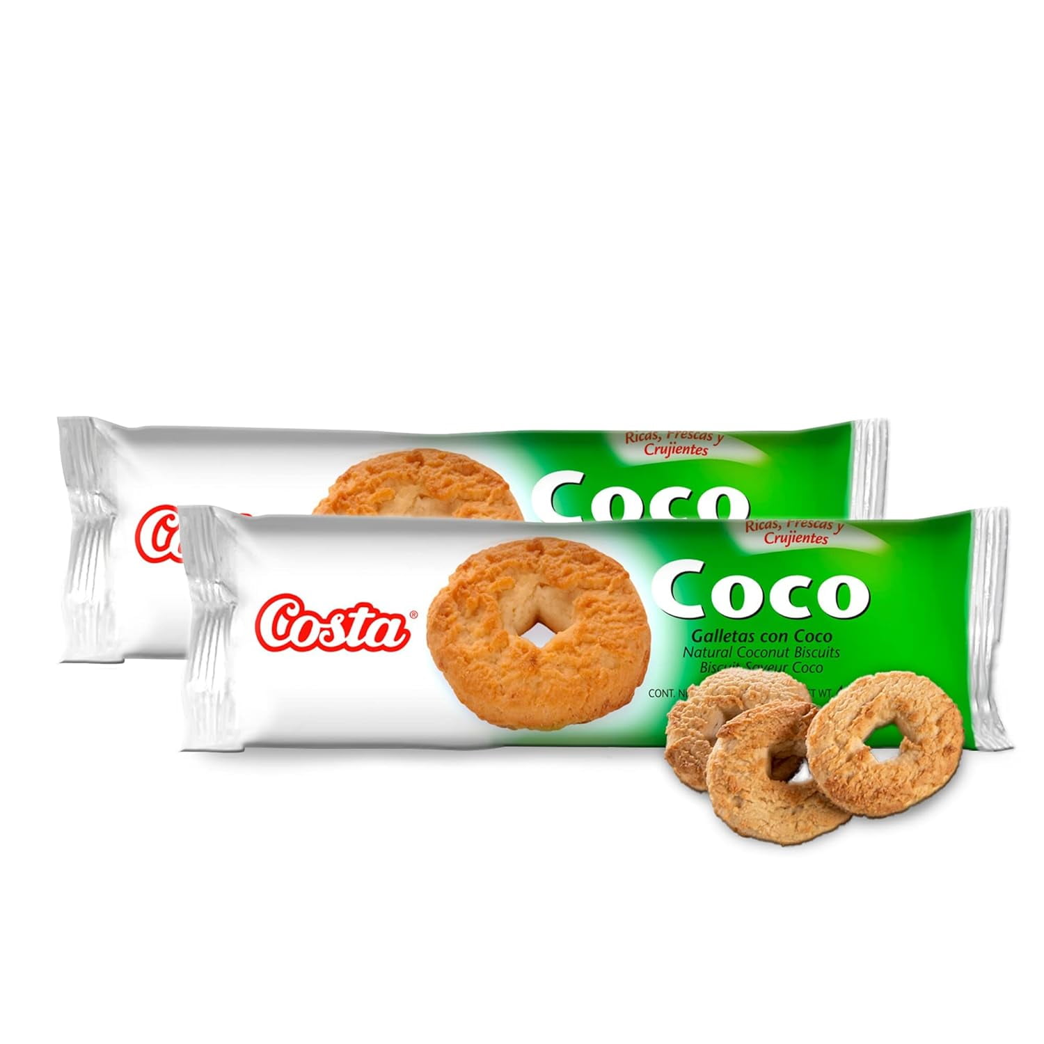 Costa Coconut Cookies - Biscuit Cookies with Tropical Coconut Flavor - 28 Snack Packs (4.4oz Each)