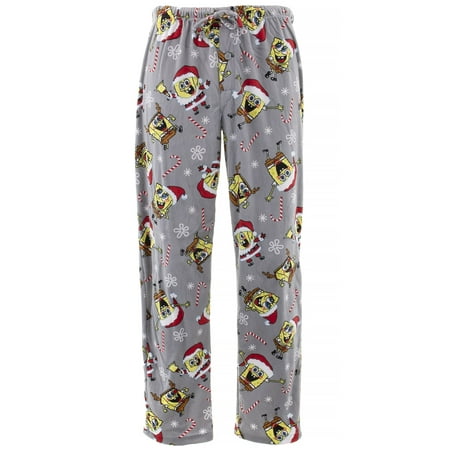 Spongebob Christmas Gray Mens Sueded Fleece Pajama Pants