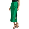 thumbnail image 4 of INSPIRE CHIC Women's Maxi Satin Skirts Elastic High Waist Side Slit Elegant Party Wedding Flowy Long Skirt L Green, 4 of 6