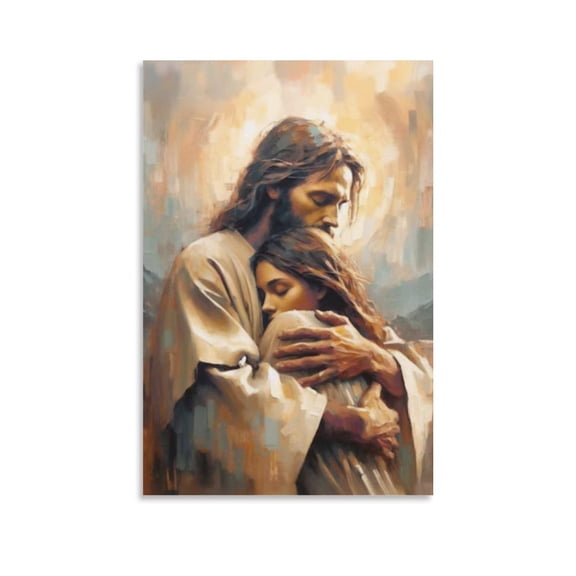 Christ Jesus And Woman Wall Art God Jesus Hugging Woman Hair Vintage Canvas Painting Print Photo Art Painting Canvas Poster Home Decorative Bedroom Modern Decor Posters Gifts 24x36inch(60x90cm)