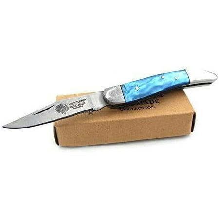 Wild Turkey Handmade Biker Tooth-Pick Folding Knife 3.75 Closed Everyday Carry (Blue Pearl)