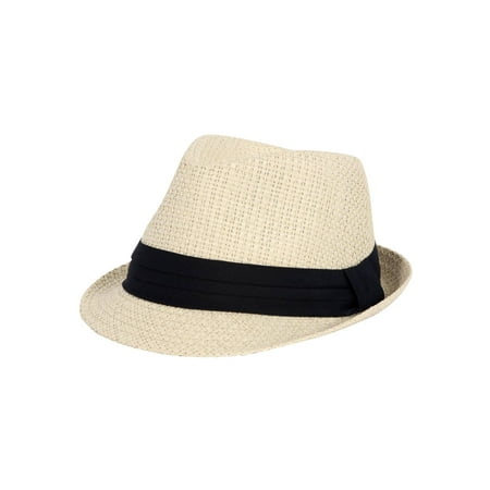 Straw Black Banded Fedora Hat - Ivory