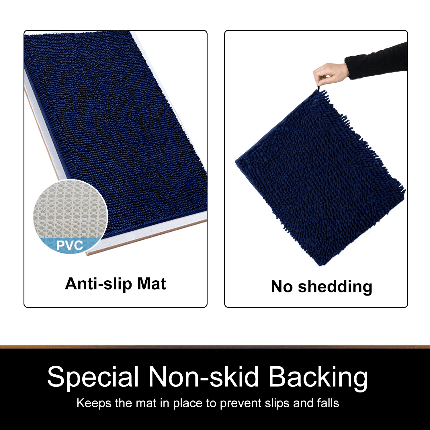 ASTARIN Extra Thick Striped Chenille Bath Rugs, Soft Chenille Bathroom Mats, Non Slip Absorbent Machine Washable Rugs for Shower Floor, Tub and Shower, Luxury Shaggy Bath Rugs (20"x32", Navy)