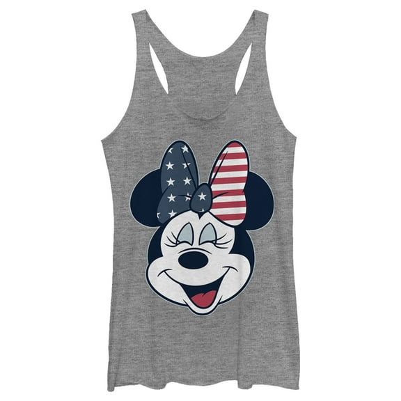 Women's Mickey & Friends Minnie American Bow Racerback Tank Top Gray Heather Medium