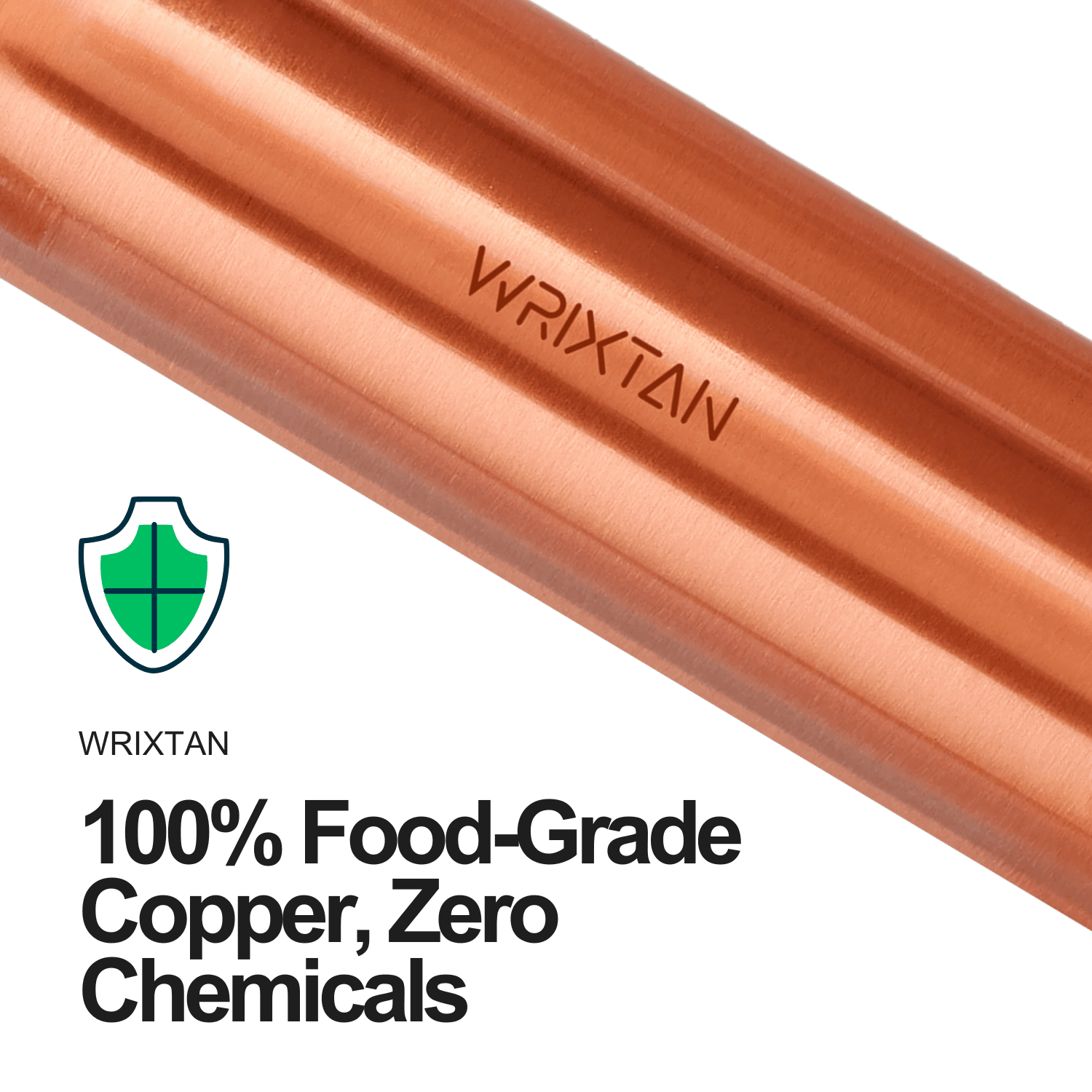 Wrixtan Plain Classic Copper Water Bottle, 1000ml (1 Liter) – Pure Copper, Leak-Proof Lid, Smooth Finish, Reusable & Durable for Daily Hydration