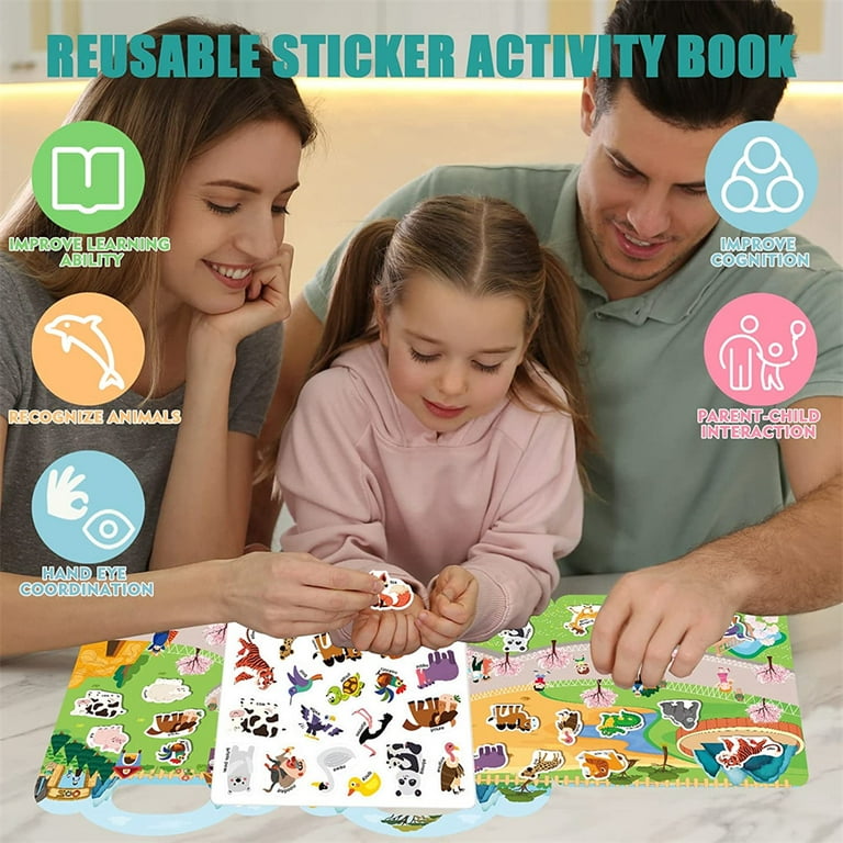 Set Puffy Sticker Books for Kids 2-4, 3D Reusable Stickers Books
