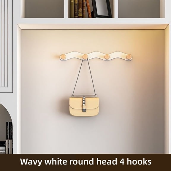 Wood Clothes Rack Hat Key Hooks Wall Mounted No Punching Clothes Storage