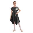 thumbnail image 2 of Doomiva Kids Girls Shiny Metallic Lyrical Liturgical Choir Worship Praise Dance Dress Asymmetrical Hem Tunic Dancewear Black 14, 2 of 6