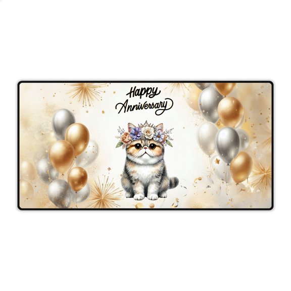 Happy Anniversary Exotic Shorthair Celebrates Wedding Love Family Party Desk Mat Full Keyboard Mouse Pad Cat Lover Kitten Owner Gifts Large Mousepad - 01015