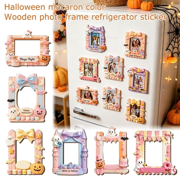 Pastel Halloween Decor Cute Halloween Decor 4.5 Inch Small Photo Frame Halloween Ghost Decor Pink Halloween Decor for Fridge Door Cabinet Display, 1 Pack