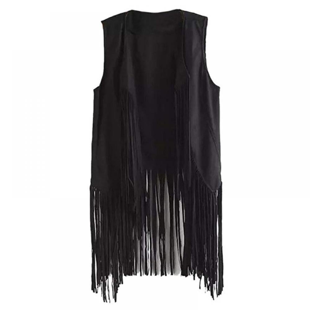 Greyghost Vintage Fringe Vest for Women, Faux Suede Leather Cowboy