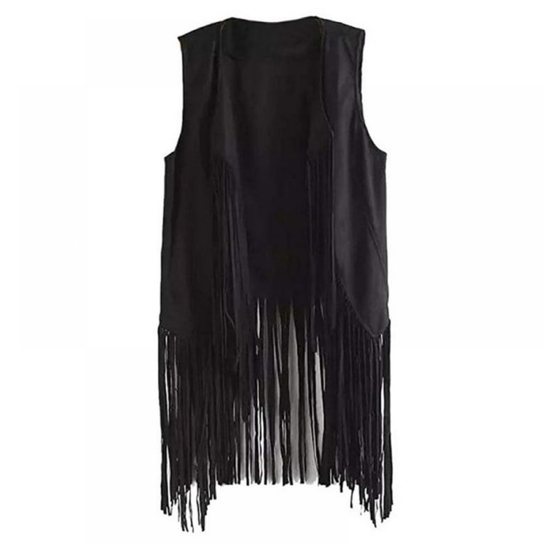 TINKER Vintage Fringe Vest for Women Faux Suede Leather Cowboy