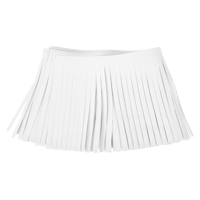 Unique Bargains 2 Yards 4 Inch Faux Leather Fringe Trim Tassel Fringe for Sewing, White