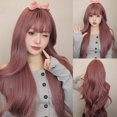thumbnail image 2 of Pelucas sintéticas onduladas con flequillo para mujer, pelo largo ombré, color morado polvoriento, Natural, uso diario, fiesta, Cosplay, resistente al calor, 2 of 4