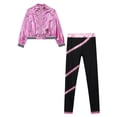 thumbnail image 3 of TiaoBug Kids Girls Metallic Zipper Long Sleeves Jacket and Shiny Striped Leggings Pants Dance Outfits Pink 10, 3 of 5
