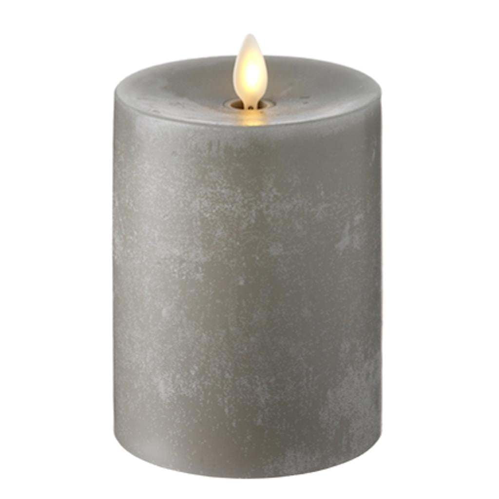 Liown 37083 5" Chalky Frosted Grey Wax Push Flame LED Pillar Candle