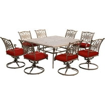 Hanover Traditions 9-Piece Outdoor Dining Set with Square Cast-Top Table and 8 Swivel Rockers