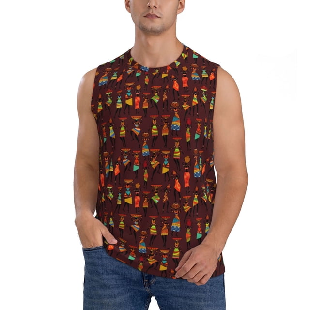 Fotbe Dancing African Women1 Men's Camiseta sin Mangas Estampada para Hombres, Playera Casual para Gimnasio, Entrenamiento, Playa-X-Large