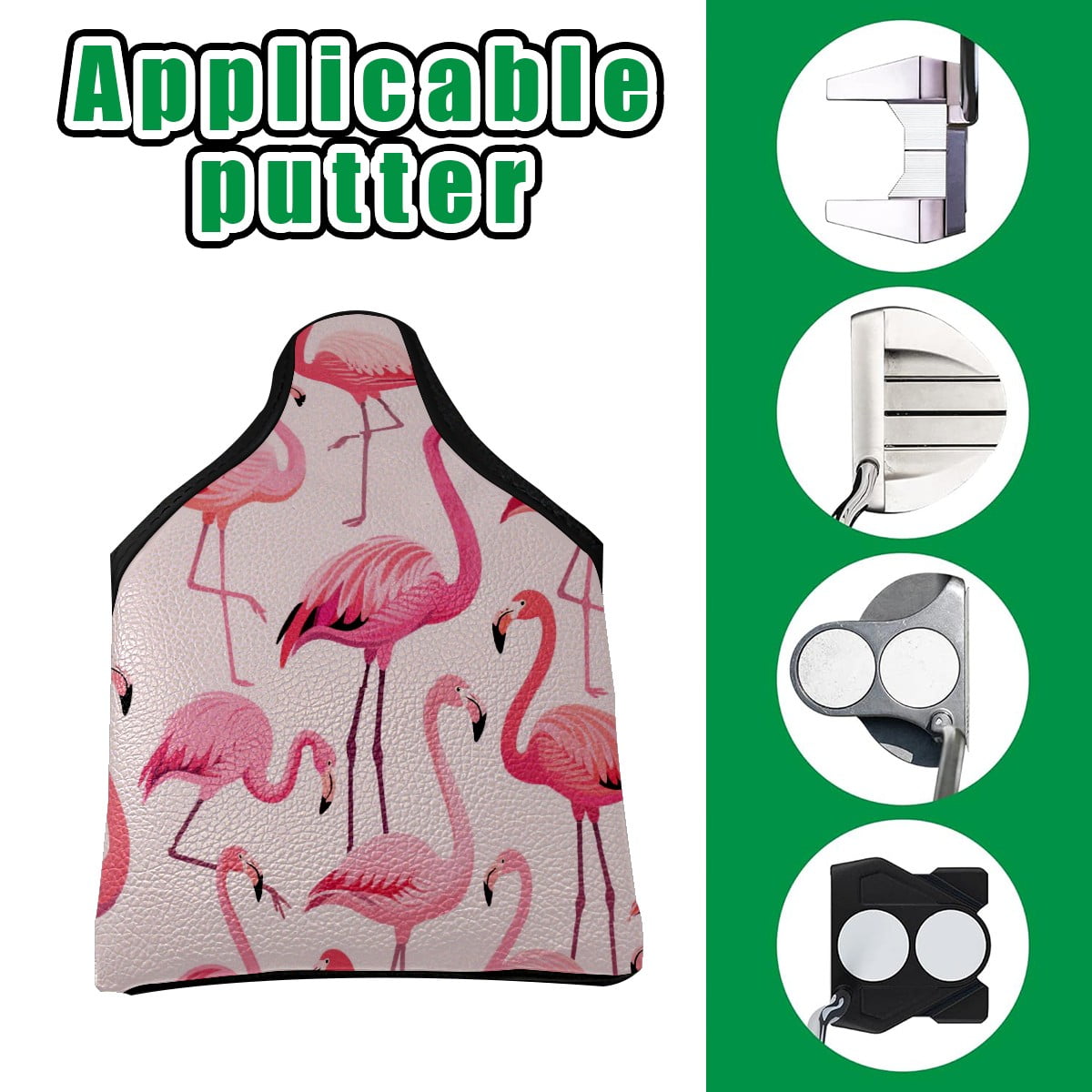 Golf Mallet Putter Cover Premium Leather Golf Putter Head Cover with Magnetic Closure, Golf Cover for Men and Women Flamingo Pattern