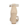 thumbnail image 2 of BLISSFUL STEP Women's Shoes Rhinestone Crisscross Strappy Block Heel Faux Suede Ankle Buckle Sandals Khaki 6, 2 of 7