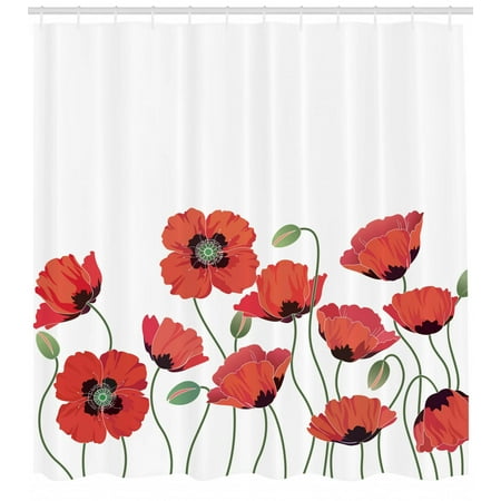 Fl Shower Curtain Poppy Flowers In Garden Fresh Plant Idyllic Fl Shower Curtain Poppy Flowers In Garden Fresh Plant Idyllic Nature Fragrance Theme Artistic Print Fabric Bathroom Set With Hooks Orange Green