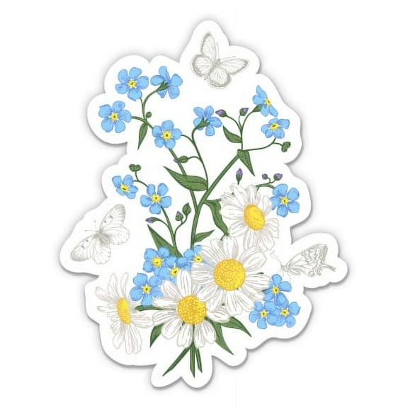 Pretty Wildflower Bouquet with Butterflies - 3" Vinyl Sticker - For Car Laptop I-Pad Phone Helmet Hard Hat - Waterproof Decal