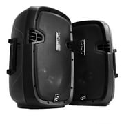 Active + Passive PA Speaker System Kit - Dual Loudspeaker Sound Package, 10" Subwoofers, BT Wireless Streaming, Includes (2) Speaker Stands, Wired Microphone, Remote Control, 1000 Watt