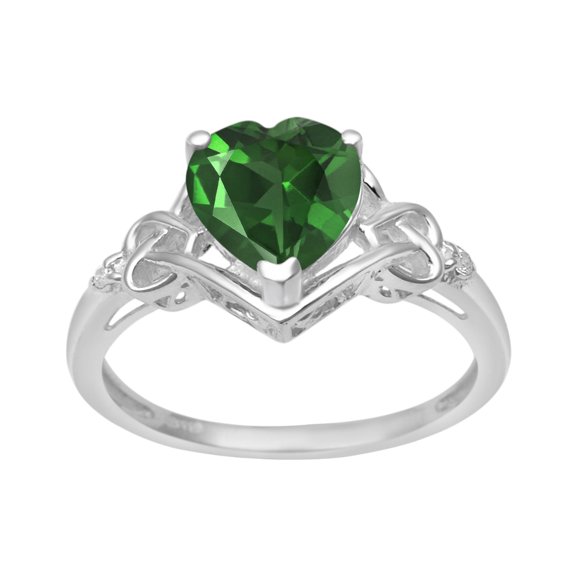 Mooneye 8 mm Heart Shape Green CZ 925 Sterling Silver Valentines Day Gifts Women Love Ring