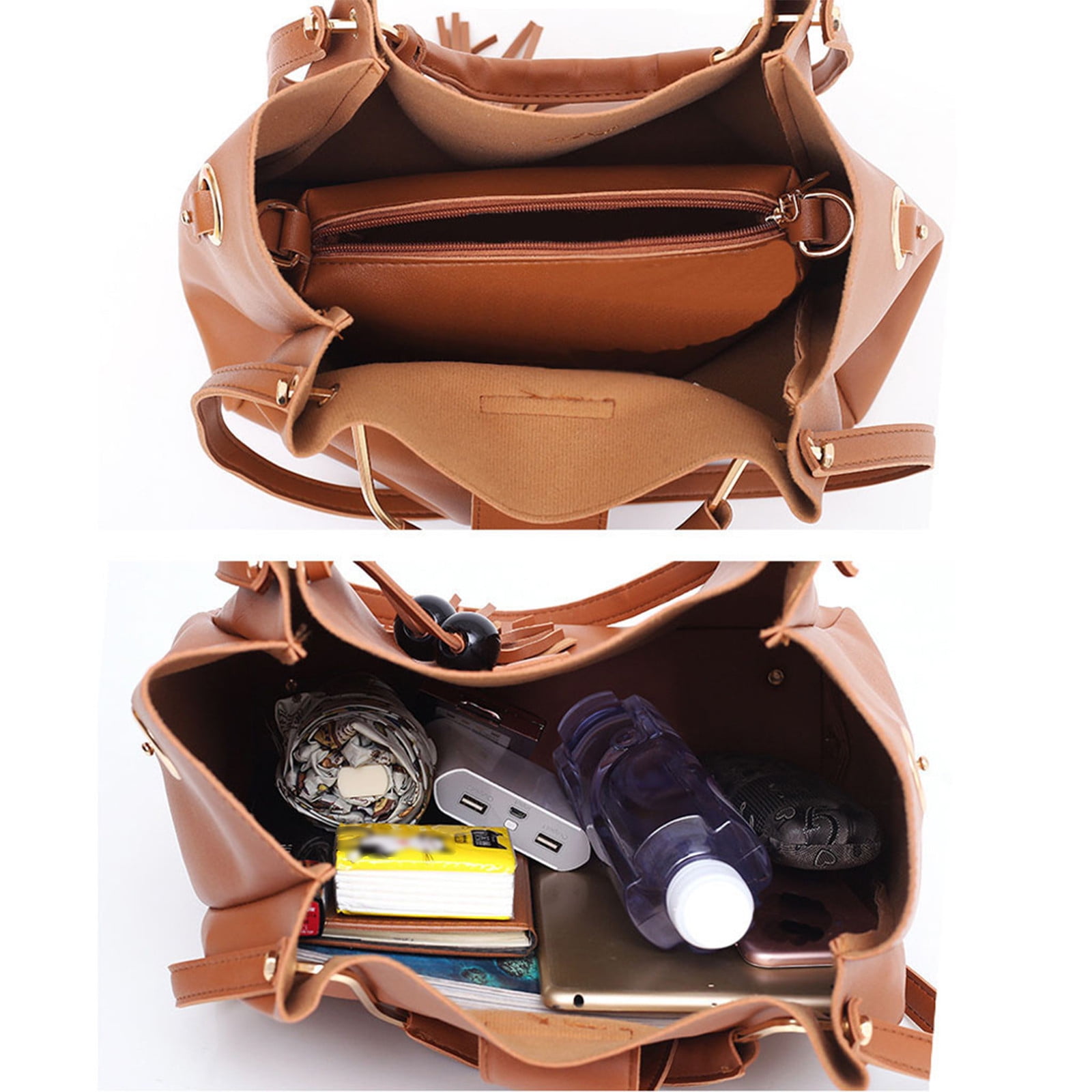 Quinlirra Set of 3 Purses for Women Tote Purse and Wallet Set Shoulder Satchel Bags, Women Handbag Wallet Tote Bag Shoulder Bag, Gifts for Women-Brown&Set of 3