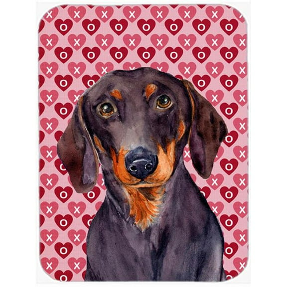 15 x 12 in. Dachshund Hearts Love and Valentines Day Portrait Glass Cutting Board - Large
